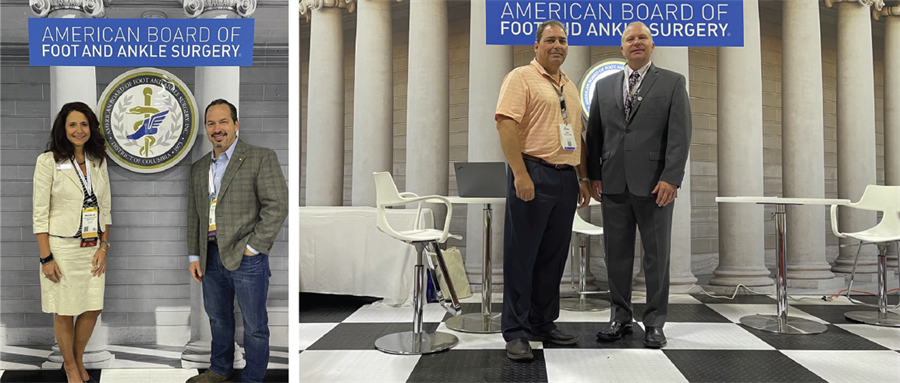 ABFAS Volunteers at 2021 Conferences Michelle Butterworth, DPM; Christopher Lotufo, DPM; John Marcoux, DPM; William Adams, DPM at 2021 ABFAS conference booths.